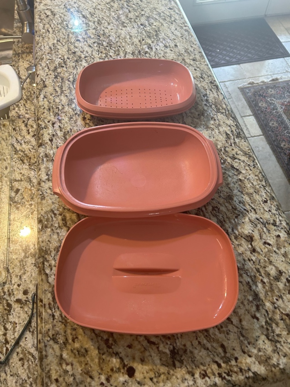 Tupperware Coral Pink Covered Serving Tray
